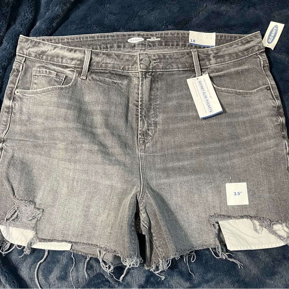NWT Grey Denim Distressed Shorts